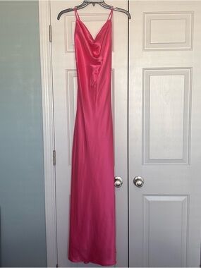 Morgan & Co. Hot Pink Satin Cowl Slip Gown